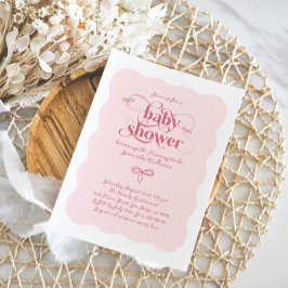 弓ミニマモダンリストウェーブピンクガールベビーシャワー 招待状