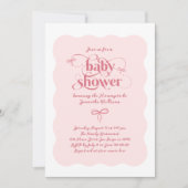 弓ミニマモダンリストウェーブピンクガールベビーシャワー 招待状 (正面)