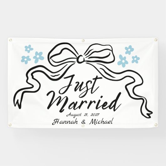 弓モダンと花たった今結婚しましたカーバナー 横断幕 (横)