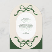 弓モダングリーンオーバルフォトクリスマスアーチカード 招待状 (裏面)