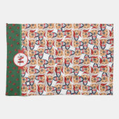 弓モノグラムクリスマスドッグ付きゴールデンレトリバー キッチンタオル (横)