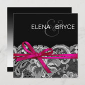 弓リボン及びレースの保存日付の黒の暗い赤紫色 セーブザデート (正面/裏面)