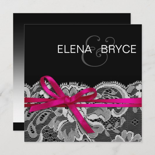 弓リボン及びレースの保存日付の黒の暗い赤紫色 セーブザデート (正面/裏面)