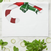 弓付きクリスマスキャンディスティック キッチンタオル (折り畳み)