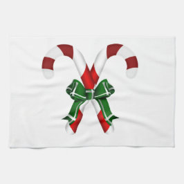 弓付きクリスマスキャンディスティック キッチンタオル
