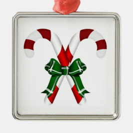 弓付きクリスマスキャンディスティック メタルオーナメント