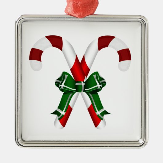 弓付きクリスマスキャンディスティック メタルオーナメント (正面)