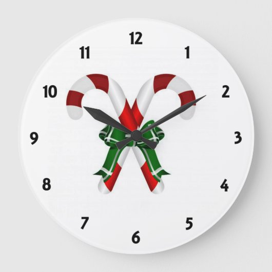 弓付きクリスマスキャンディスティック ラージ壁時計 (正面)