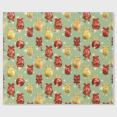 弓付き赤と黄色のクリスマスボール ラッピングペーパー (フラット)