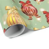 弓付き赤と黄色のクリスマスボール ラッピングペーパー (ロールコーナー)