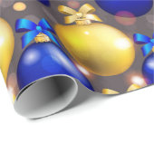 弓付き青と黄色のクリスマスボール ラッピングペーパー (ロールコーナー)