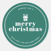 弓状のクリスマスの贈り物を贈カスタムる ラウンドシール (正面)