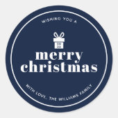 弓状のクリスマスの贈り物を贈カスタムる ラウンドシール (正面)