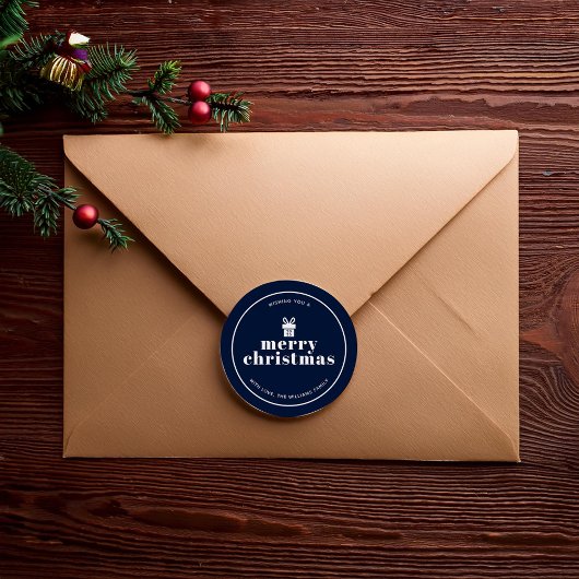 弓状のクリスマスの贈り物を贈カスタムる ラウンドシール