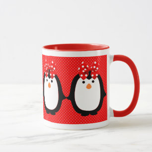 弓理髪店の四つ組を持つPenguins Singinの女性 マグカップ