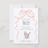 弓車とベビー車 | 女の子の赤ちゃんシャワー 招待状 (正面)