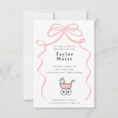 弓車とベビー車 | 女の子の赤ちゃんシャワー 招待状 (正面)