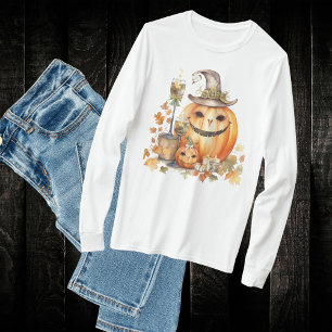 弓、ろうそく、まつりのかわいいカボチャ Tシャツ