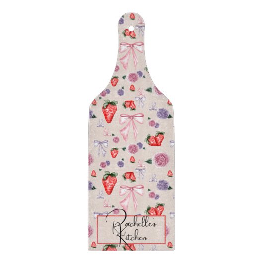 弓、バラ、イチゴのコケットパターン カッティングボード (正面)
