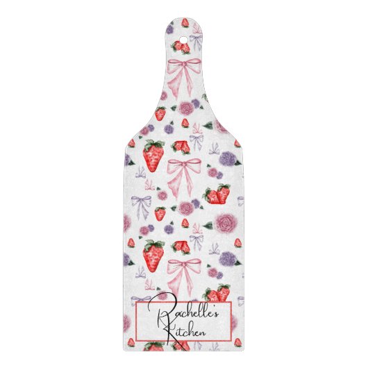 弓、バラ、イチゴのコケットパターン カッティングボード (正面)