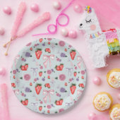 弓、バラ、イチゴのコケットパターン ペーパープレート (パーティー)