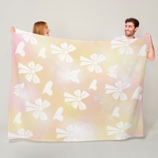 弓，リボン，白，パステル，ハート，光，ピンク フリースブランケット (インサイチュ)