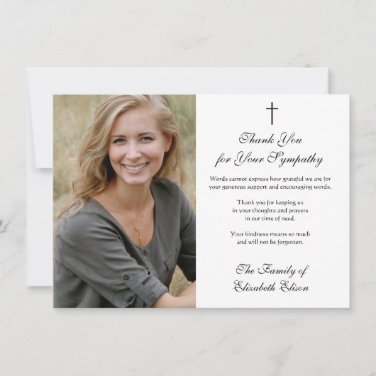 弔意悔やみや弔慰感謝写真クロス サンキューカード (正面)