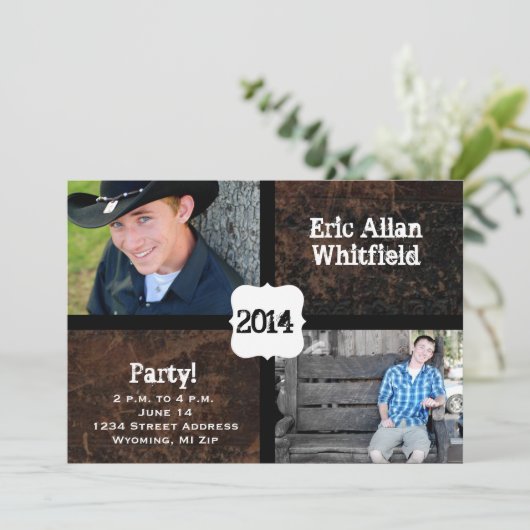 引きずられたレザールックの写真の卒業の発表 案内状 (スタンド正面)