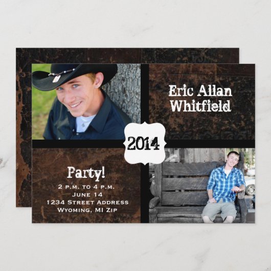 引きずられたレザールックの写真の卒業の発表 案内状 (正面/裏面)