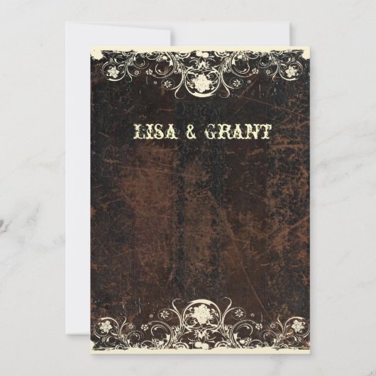 引きずられたレザールックの、ぼろぼろのレースの結婚式 招待状 (裏面)