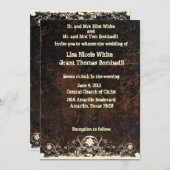 引きずられたレザールックの、ぼろぼろのレースの結婚式 招待状 (正面/裏面)