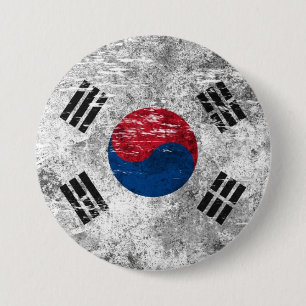 引きずられ、擦り切れたな韓国の旗 缶バッジ
