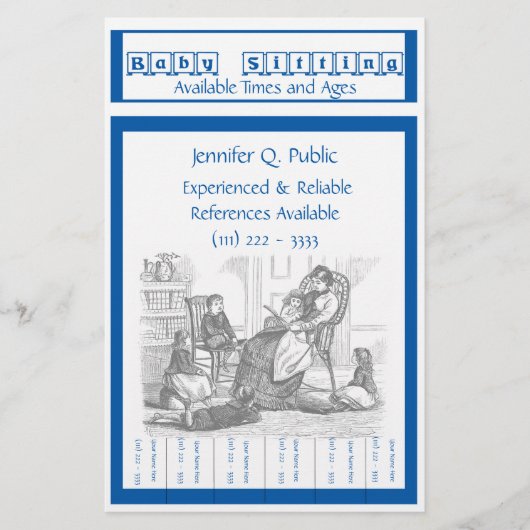 引きタブが付いているベビーシッターのフライヤ 便箋 (正面)