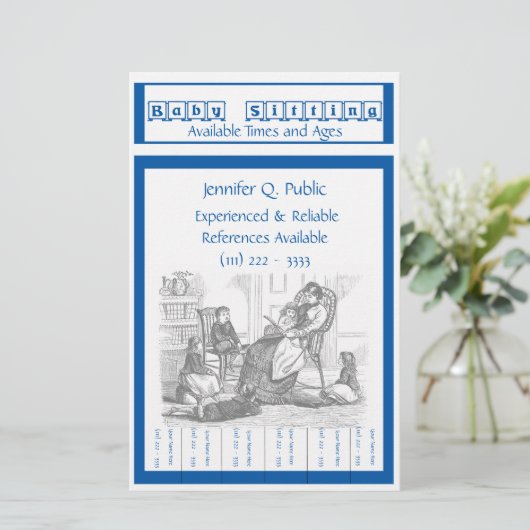 引きタブが付いているベビーシッターのフライヤ 便箋 (スタンド正面)