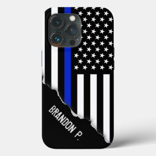 引きユニーク裂かれた表情 Thin Blue Line Police Flag iPhone 13 Proケース