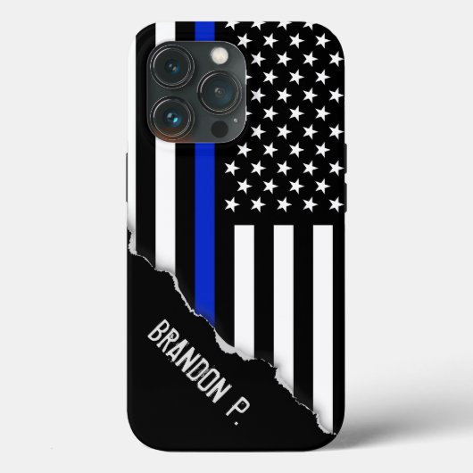 引きユニーク裂かれた表情 | Thin Blue Line Police Flag Case-Mate iPhoneケース (裏面)