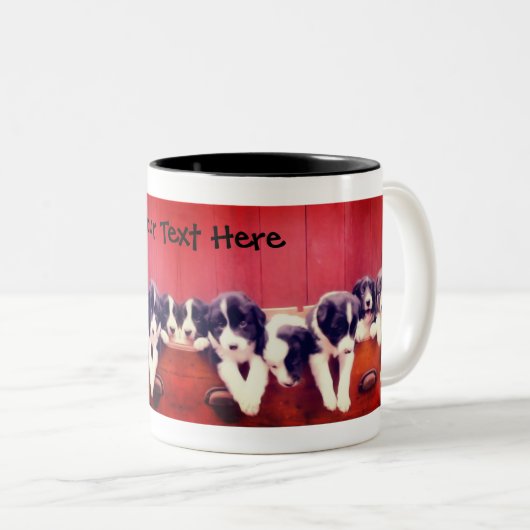 引き出しに縁どの子犬のコリパーソナライズされたー ツートーンマグカップ (正面右)