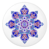 引き出しプル、青と紫のメダリオン セラミックノブ (正面)