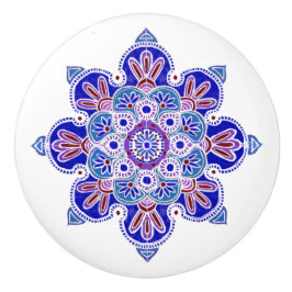 引き出しプル、青と紫のメダリオン セラミックノブ