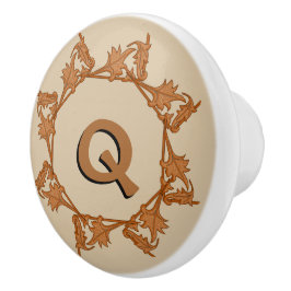 引き出し引き葉出し-イニシャル付き円内の(v.3) セラミックノブ