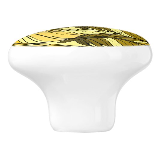 引き出し引き – タイル状の黄色い羽毛 セラミックノブ (側面)