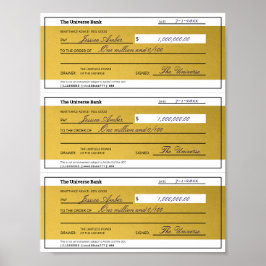引き寄せの法則 3枚のブランク ゴールド小切手 印刷可能 ポスター