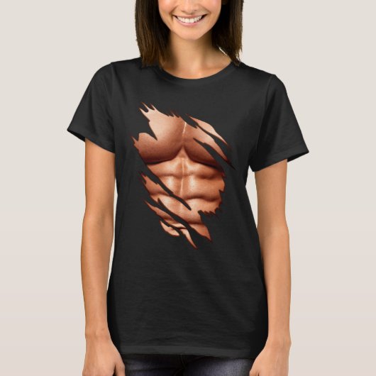 引き締まった腹筋 クリックで笑える Tシャツ (正面)