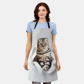 引き裂おもしろいかれた紙幻想を通して灰色の猫が飛び出す エプロン (着用した状態)