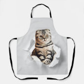 引き裂おもしろいかれた紙幻想を通して灰色の猫が飛び出す エプロン (正面)