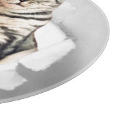 引き裂おもしろいかれた紙幻想を通して灰色の猫が飛び出す カッティングボード (角)