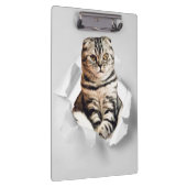 引き裂おもしろいかれた紙幻想を通して灰色の猫が飛び出す クリップボード (右)