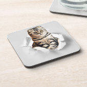 引き裂おもしろいかれた紙幻想を通して灰色の猫が飛び出す コースター (左側)