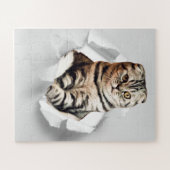 引き裂おもしろいかれた紙幻想を通して灰色の猫が飛び出す ジグソーパズル (横)