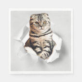 引き裂おもしろいかれた紙幻想を通して灰色の猫が飛び出す スタンダードランチョンナプキン (正面)